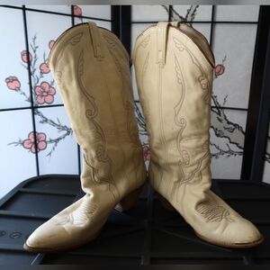 Vintage 70s ACME Cream Western Leather Boots Size 9